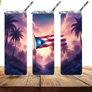 Tropical Sunset Tumbler with  Puerto Rican Flag Design
